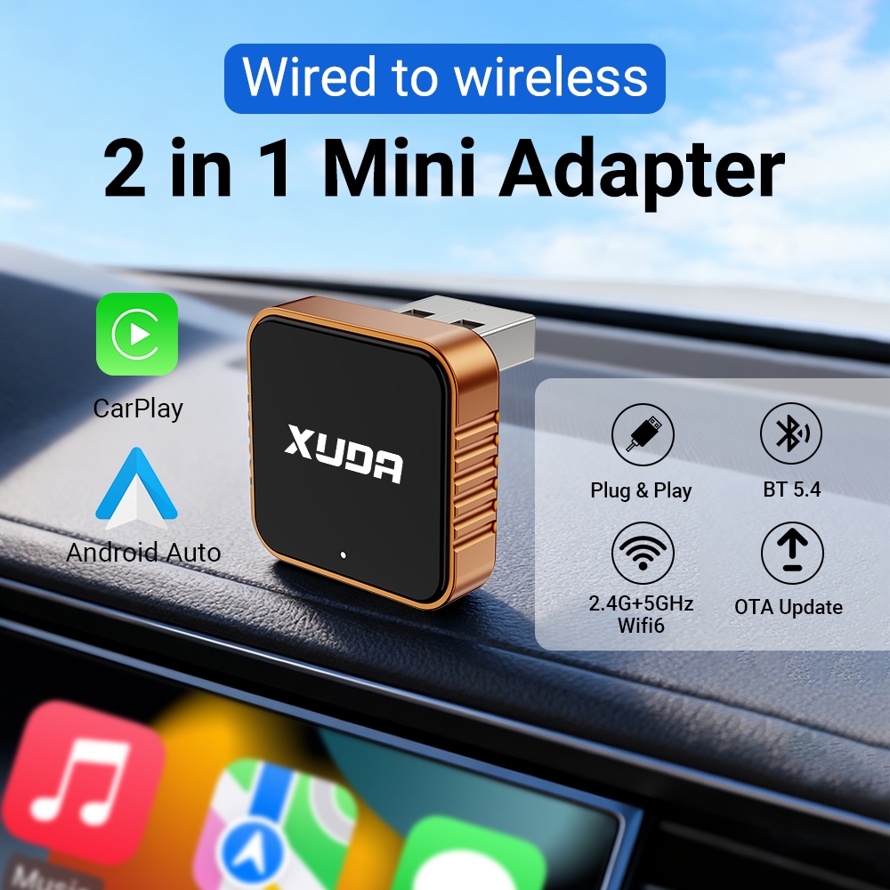 อะแดปเตอร์ไร้สาย CarPlay 2026 อะแดปเตอร์ไร้สาย WIFI 5G รุ่นใหม่ Android Auto ปลั๊กอัจฉริยะ 2-in-1 เข้ากันได้กับรุ่นรถ 99%