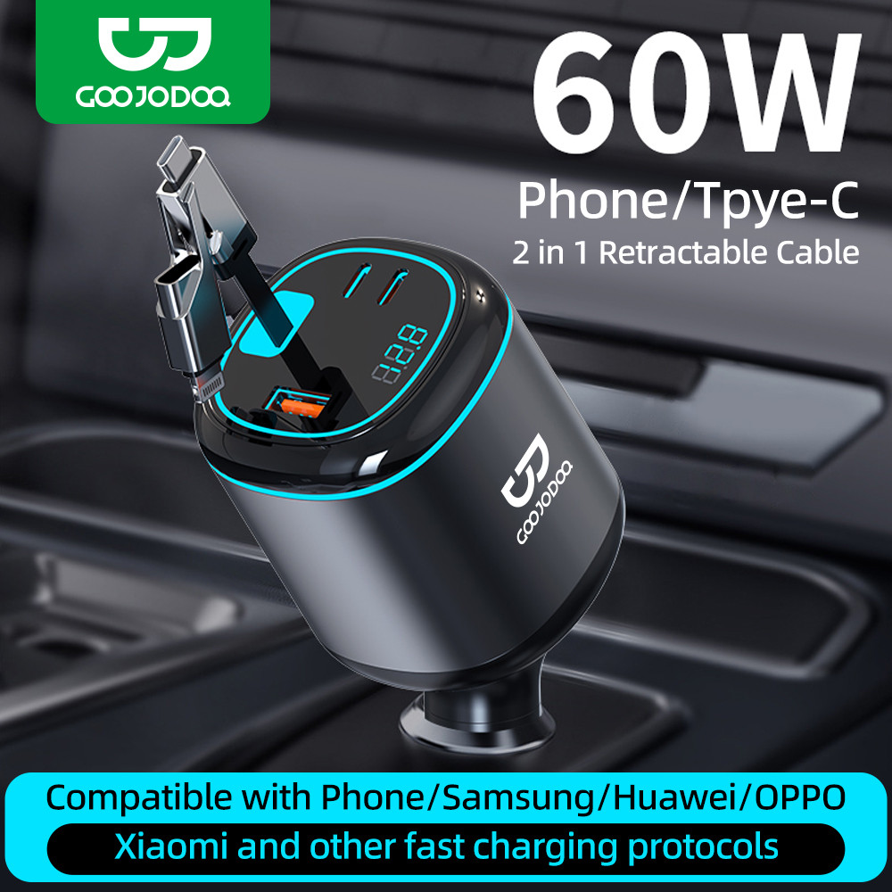 GOOJODOQ รถมัลติฟังก์ชั่น Super Fast Charging ไฟหายใจและ 90 ซม. สายยืดไสลด์ปรับมุม Anti Bump