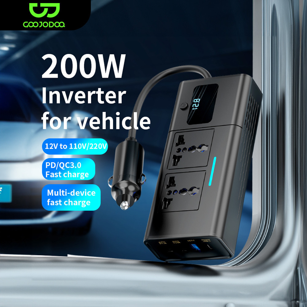 GOOJODOQ 6 IN 1 200W รถแปลง Charger Fast Charging Socket สําหรับ iPhone ประเภท C และ USB 24V รถบรรทุก PD AC QC